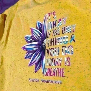 Suicide awareness backprint pocket Tshirt yellow size  medium